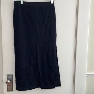 Double slit navy blue stretch waist midi skirt